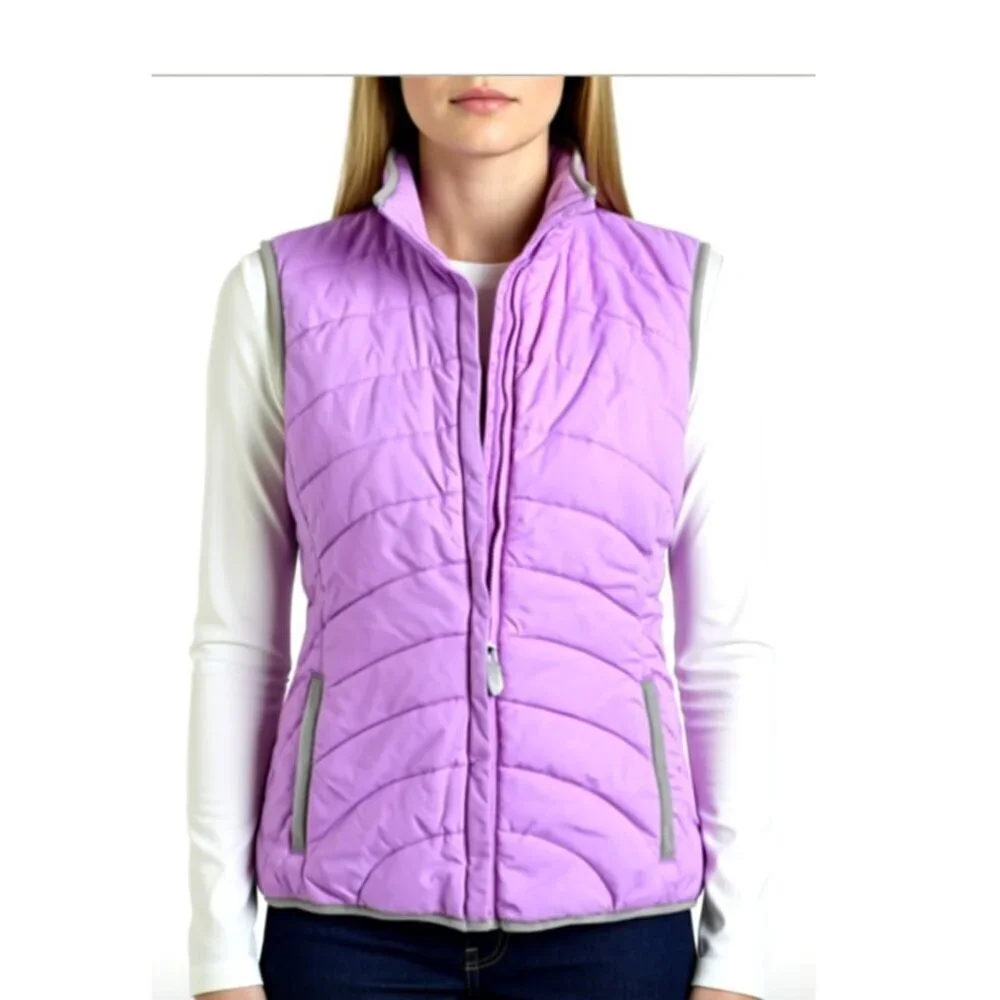 Lands End girls pink quilted puffer vest with a high collar Size M